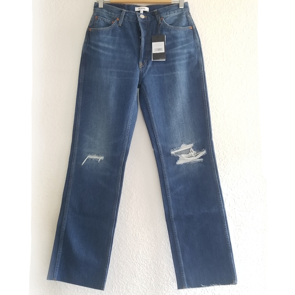 RE/DONE 90's High Rise Loose Distressed Straight Leg Raw Hem Jeans Size … - Picture 8 of 9